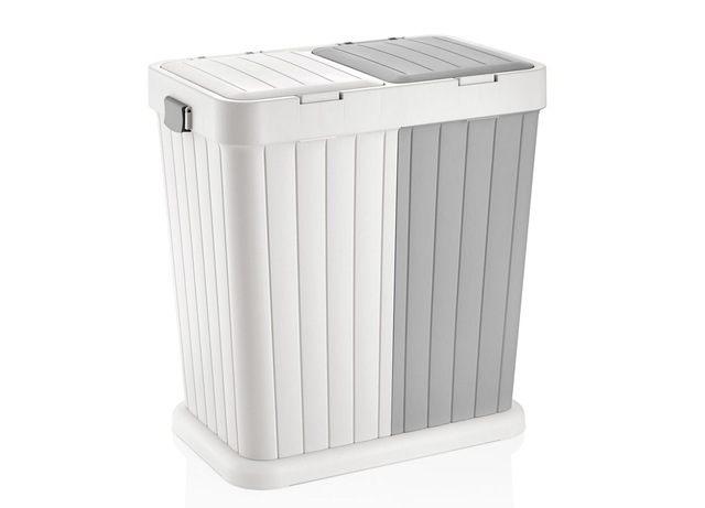 Ahir Ticaret İki Bölmeli Otomatik Kapak Kirli Çamaşır Sepeti Gri