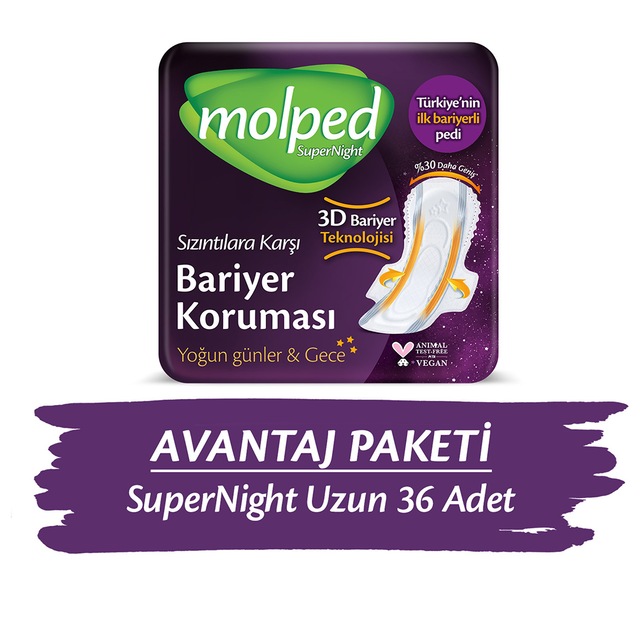 Molped Süper Night Hijyenik Ped Uzun Süper Ekonomik 36 Adet