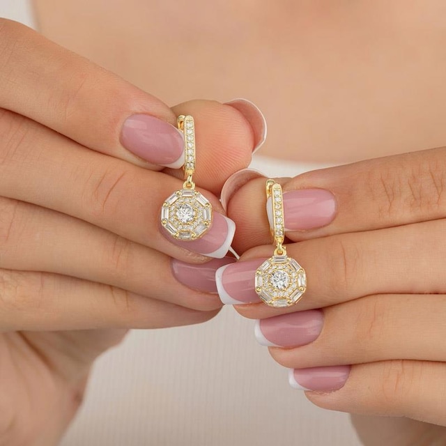 Gümüş Pazarım Baget Taşlı Yuvarlak Kesim Sallantılı Gümüş Küpe