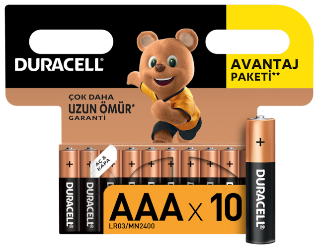 Duracell LR03/MN2400 AAA Blister İnce Kalem Pil 10'lu