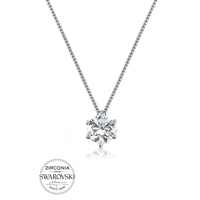 ValoriJewels Altı Tırnak, 1.5 Karat Swarovski Zirkon Taşlı, Gümüş Tektaş Kolye