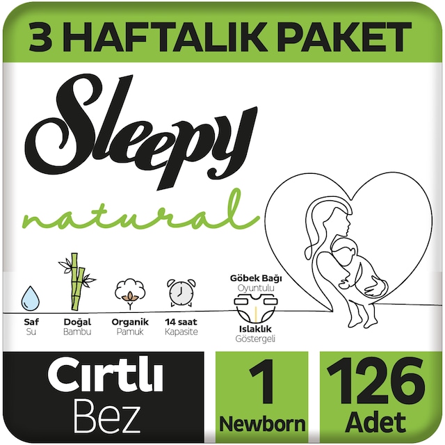 Sleepy Natural Yenidoğan Bebek Bezi 1 Numara 3 Haftalık Paket 126 Adet