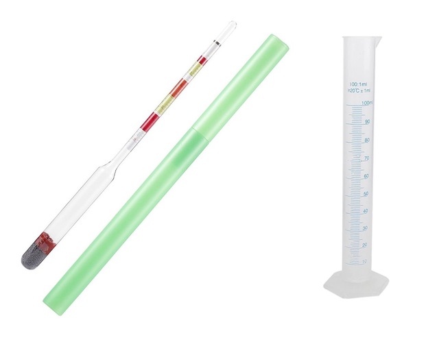 Zauss 26 CM Üçlü Ölçekli Hidrometre Cam Alkol-Metre Test Ve 100 ML Mezür Seti
