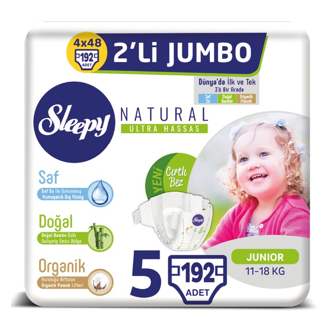 Sleepy Natural Bebek Bezi 5 Numara Junior 2'li Jumbo 192 Adet