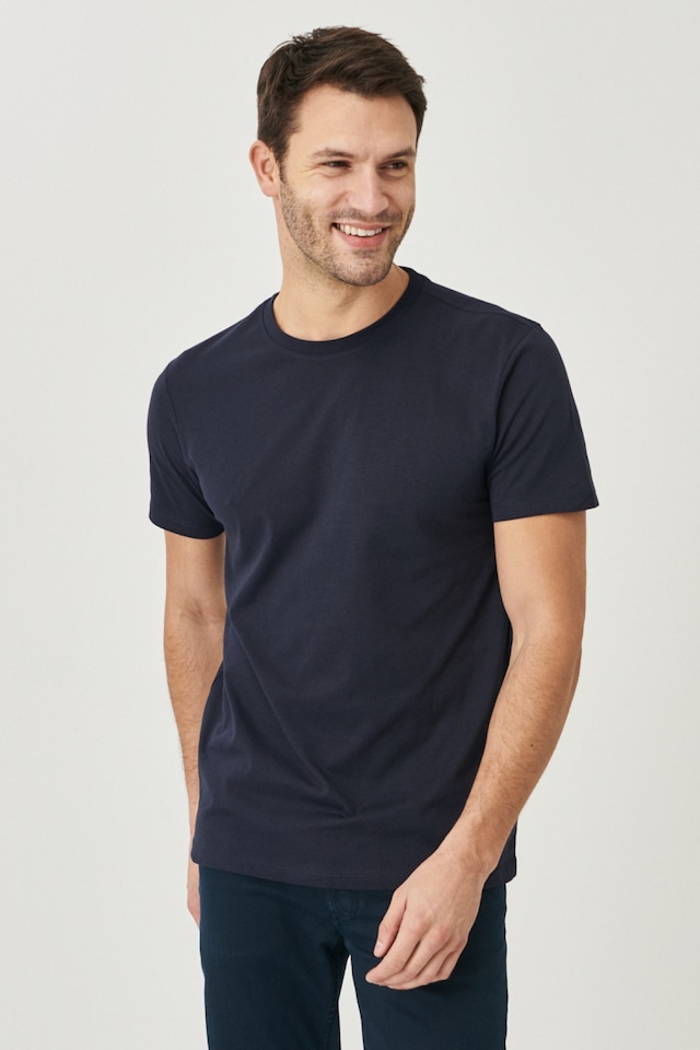 AC&Co / Altınyıldız Classics Erkek Lacivert Slim Fit Bisiklet Yaka %100 Pamuk Kısa Kollu Tişört 4A4800000001LACXS