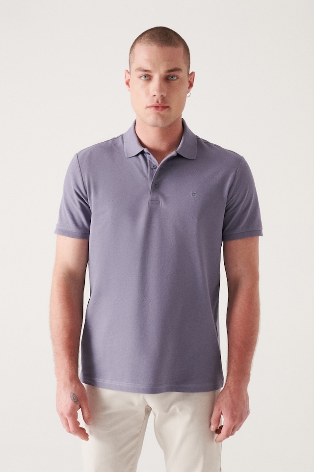 Avva Erkek Lila Basic Pamuklu Polo Yaka T-shirt E001004