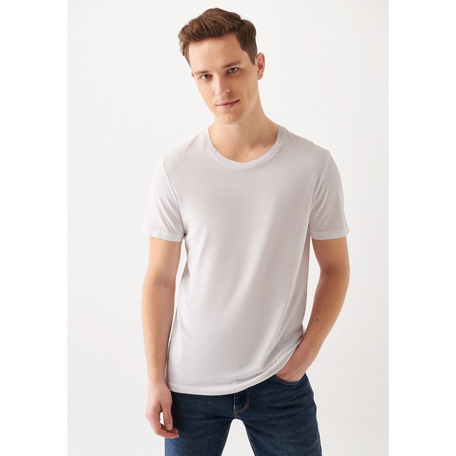 Mavi - Beyaz Basic Tişört 065574-620