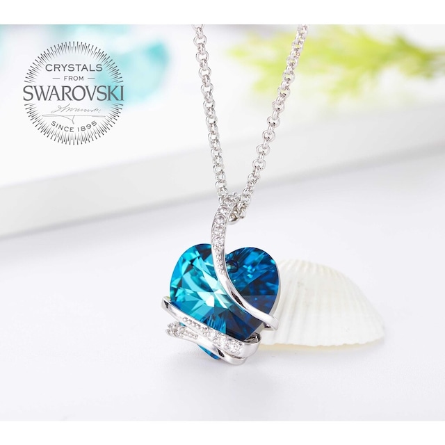 Monemel Swarovski Taşlı Mavi Kalp Kolye Altın Kaplama