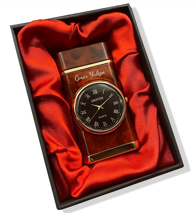 Kişiye Özel Işıklı Saatli Kahverengi Çakmak