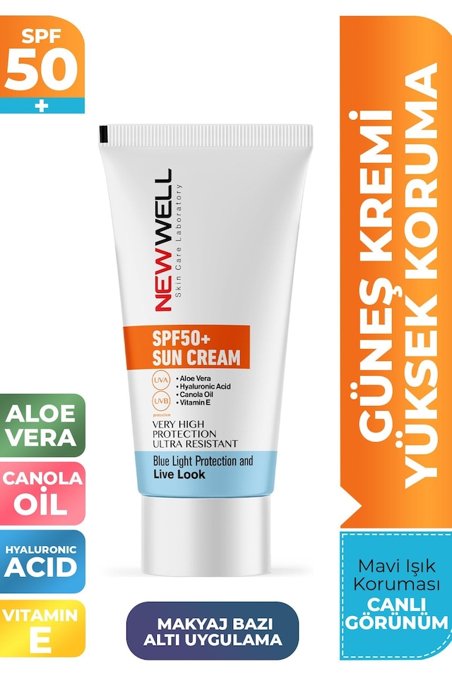 New Well Yüksek Koruma Spf 50+ Aloe Vera Güneş Kremi 50 ML