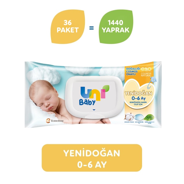 Uni Baby Yenidoğan Islak Havlu Mendil 36'lı 1440 Yaprak