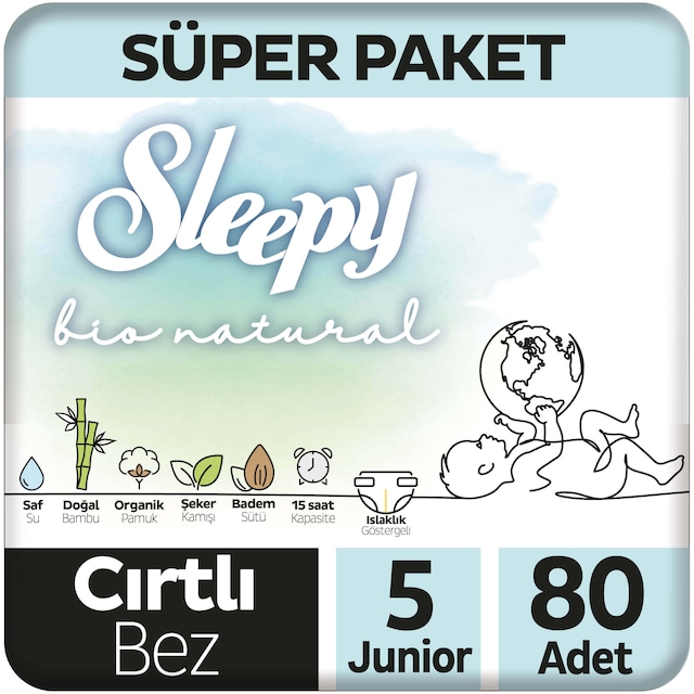 Sleepy Bio Natural Bebek Bezi 5 Numara Junior Süper Paket 80 Adet