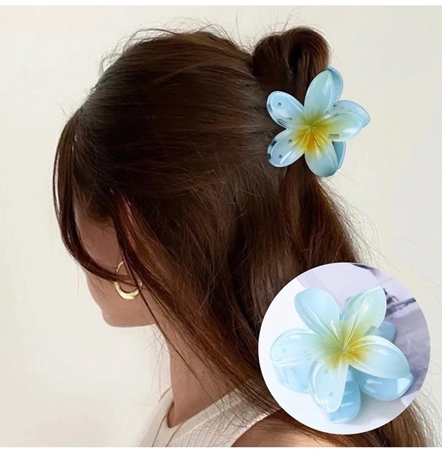 Minibuki Mavi Lotus Çiçek Parlak Akrilik Kadın Mandal Toka