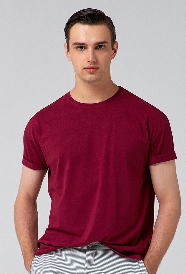 Ds Damat Comfort Bordo Bol Kesim %100 Pamuk T-shirt 6hc14ort02006