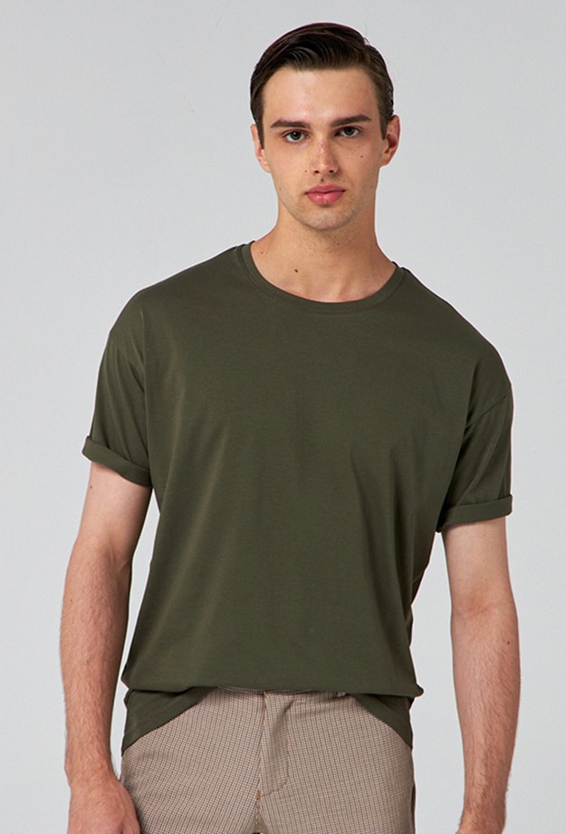 Ds Damat Comfort Haki Bol Kesim %100 Pamuk T-shirt 6hc14ort02006