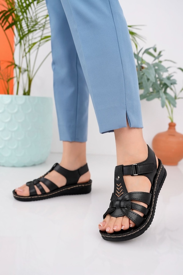 Muggo Soft Kadın Garantili Günlük Ortopedik Kaymaz Taban Comfort Rahat Sandalet 001