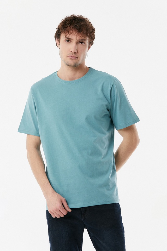 FULLAMODA Basic Bisiklet Yaka Tişört- Petrol