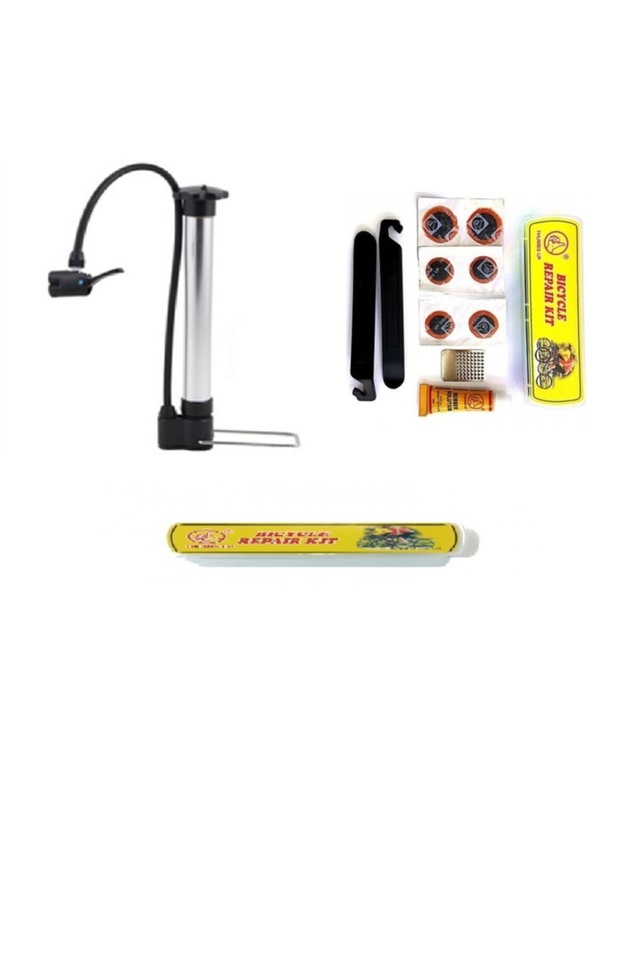 Bisiklet Kısa Alüminyum Pompa 32 Cm + Lastik Tamir Mini Yama Seti