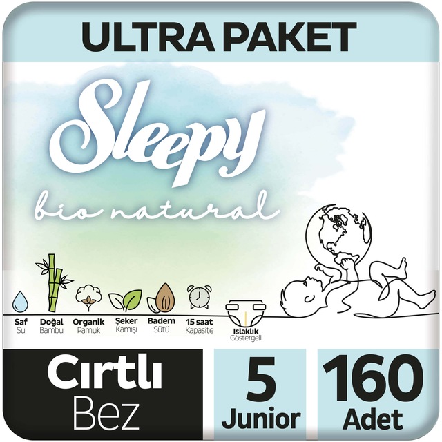 Sleepy Bio Natural Bebek Bezi 5 Numara Junior Ultra Paket 160 Adet