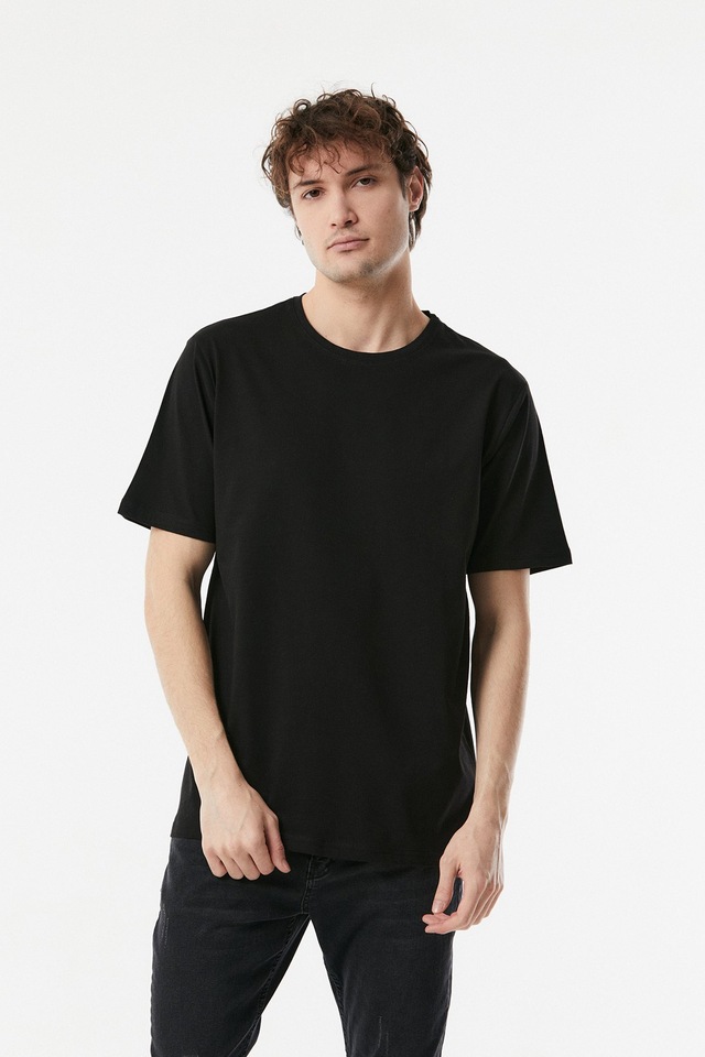 FULLAMODA Basic Bisiklet Yaka Tişört- Siyah