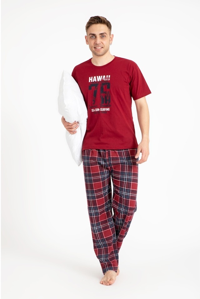 Erkek Pijama Takımı Kısa Kol Baskılı Takım 2170Kk Kırmızı