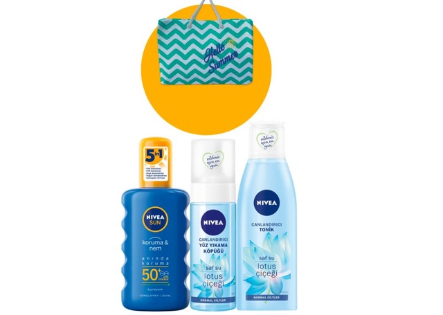 Nivea Güneş Spreyi Spf 50+ 200 ML + Yüz Temizleme Köpüğü + Tonik + Plaj Çantası