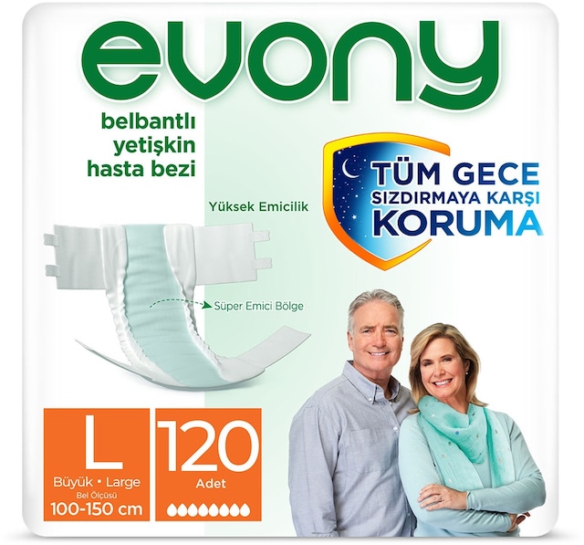 Evony Bel Bantlı Yetişkin Hasta Bezi L 120 Adet