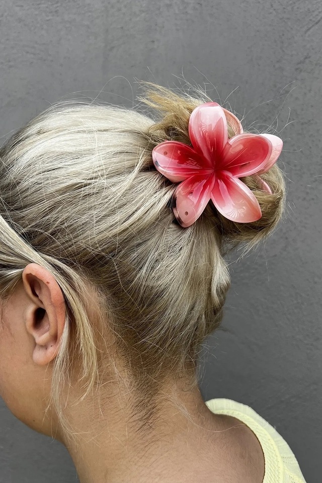 Minibuki Kırmızı Lotus Çiçek Parlak Akrilik Kadın Mandal Toka