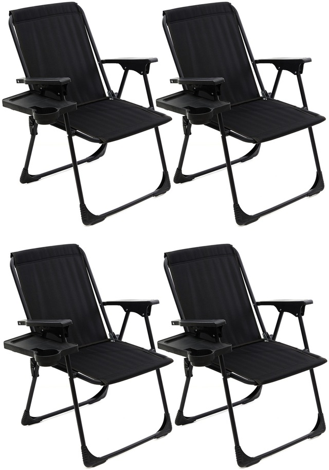 Natura 4 Adet Kamp Sandalyesi Bardaklıklı - Siyah