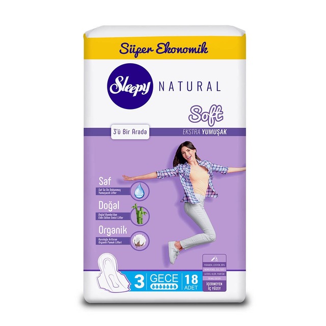Sleepy Natural Soft Ekstra Yumuşak Hijyenik Ped Gece 18'li