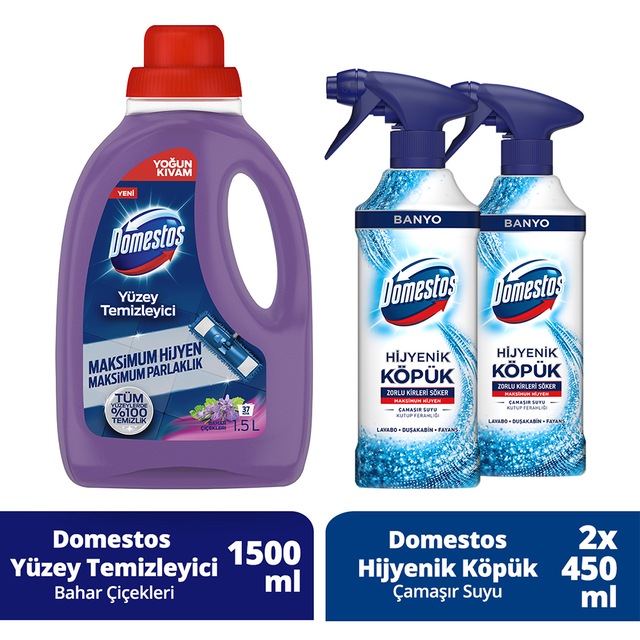 Domestos Yüzey Temizleyici 1500 ML + Domestos Köpük Banyo 2 x 450 ML