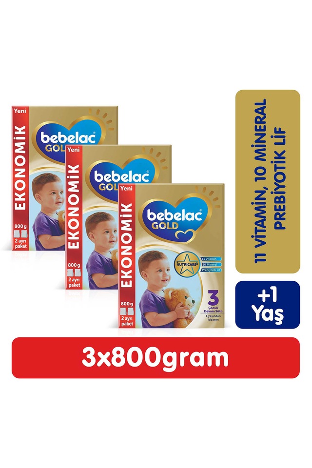 Bebelac Gold 3 Çocuk Devam Sütü 3'lü 800 G 1+ Yaş Ay Mega Paket