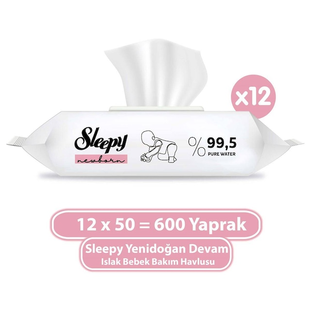 Sleepy Yenidoğan Devam Islak Bebek Bakım Havlusu 12 x 50'li