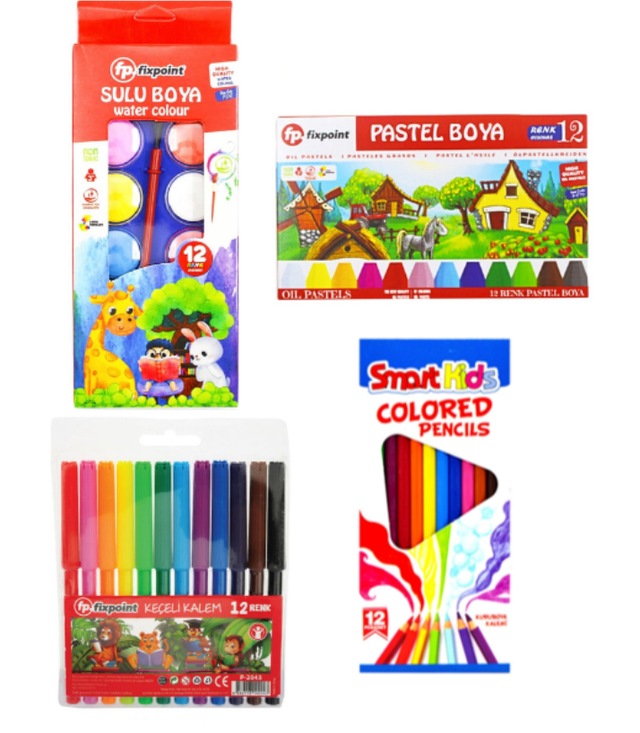 Fixpoint 4'lü Boya Seti - 12'li Kuru, Keçeli, Sulu ve Pastel Boya