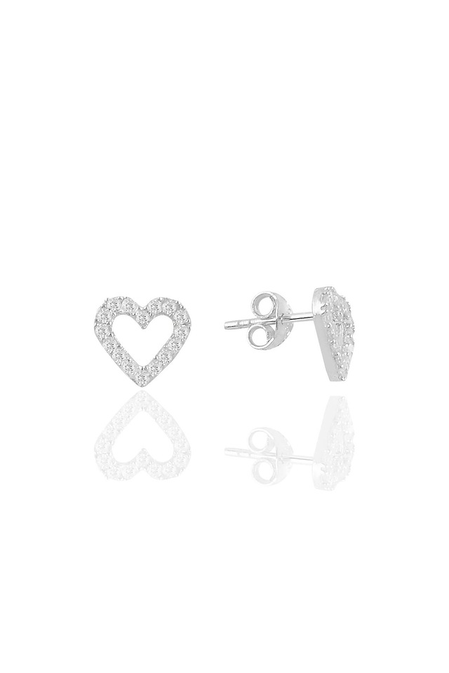 Gümüş Rodyumlu Zirkon Taşlı Içi Boş Kalp Küpe