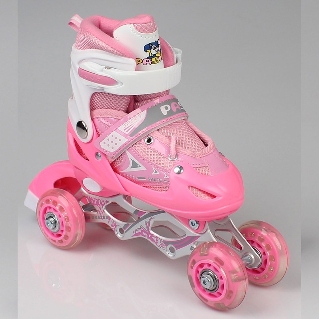 Pembe Çocuk Paten Işıklı 2+2 Numara Ayarlı Taşıma Çantalı