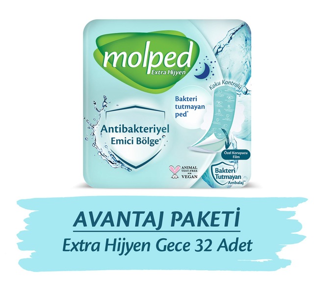 Molped Hijyenik Ped Extra Hijyen Gece Süper Ekonomik Avantaj Paketi 32 Adet