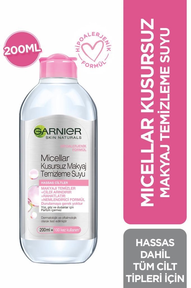 Garnier Micellar Hassas Ciltler için Kusursuz Makyaj Temizleme Suyu 200 ML