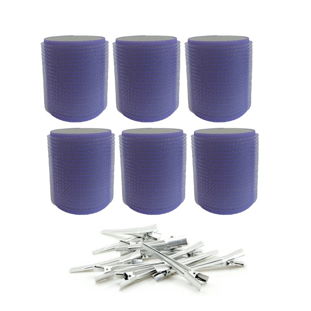 Croc 1203 Mor Cırtlı Sünger Bigudi 6Lı Çap 5Cm +12Li Alüminyum Sa