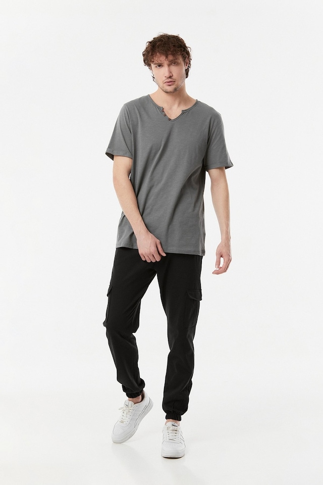 Fullamoda Beli Lastikli Kargo Cepli Jogger Eşofman Altı- Siyah 23MERK484182604-Siyah