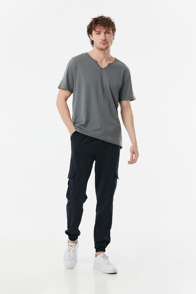 FULLAMODA Beli Lastikli Kargo Cepli Jogger Eşofman Altı- Lacivert