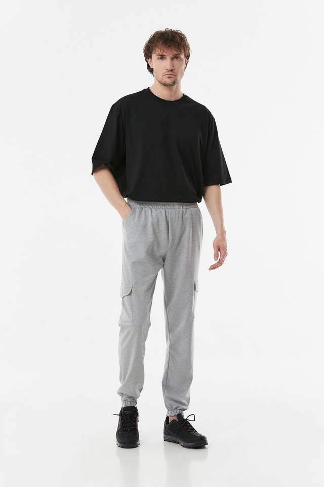 FULLAMODA Beli Lastikli Kargo Cepli Jogger Eşofman Altı- Gri