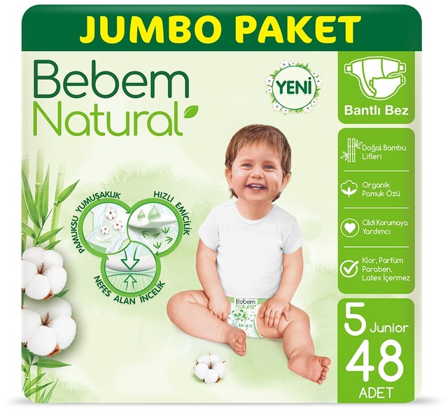 Bebem Natural Bebek Bezi 5 Beden Junior Jumbo Paket 48 Adet