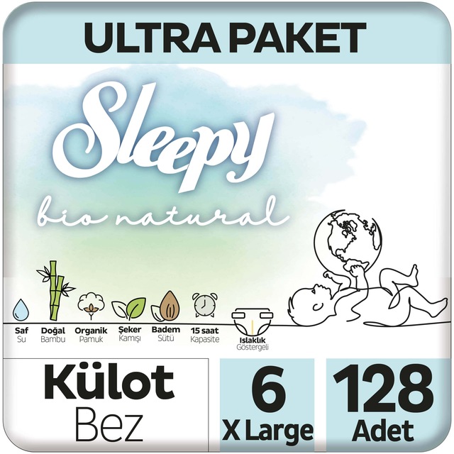 Sleepy Bio Natural Külot Bez 6 Numara XLarge Ultra Paket 128 Adet