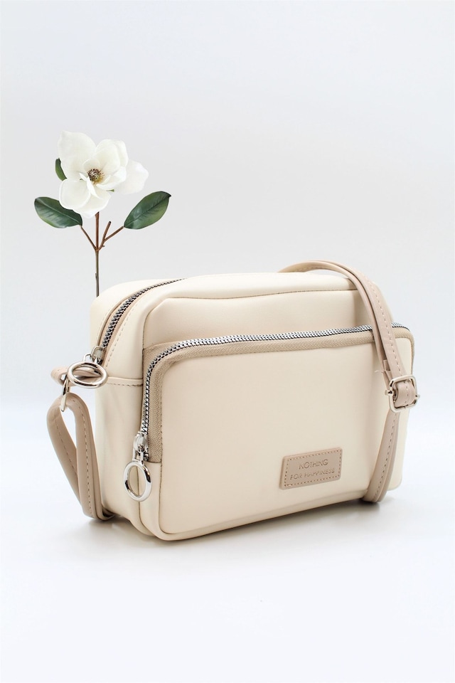 Kadın Krem Vizon 2 Gözlü Ayarlanabilir Askılı Omuz ve Çapraz Çanta