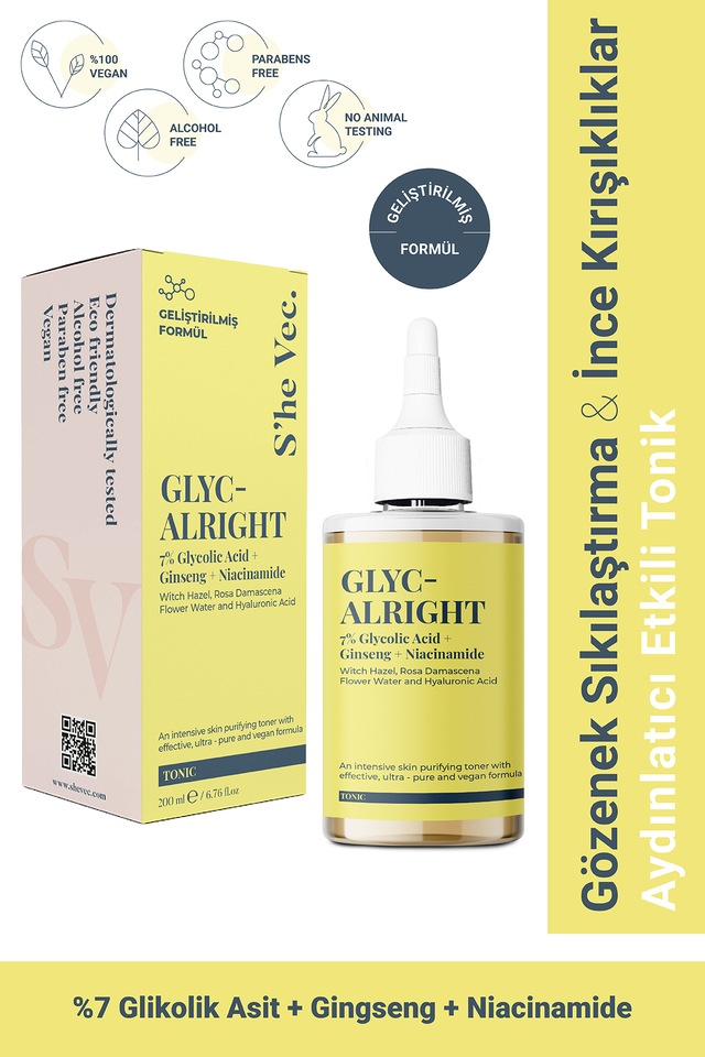 She Vec Glyc Alright Gözenek Sıkılaştırıcı Aydınlatıcı Etkili Glikolik Asit & Gingseng & Niacinamide Tonik
