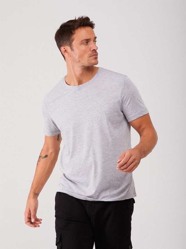 Dufy Bisiklet Yaka Erkek Tshirt DU4212047006 Gri Melanj