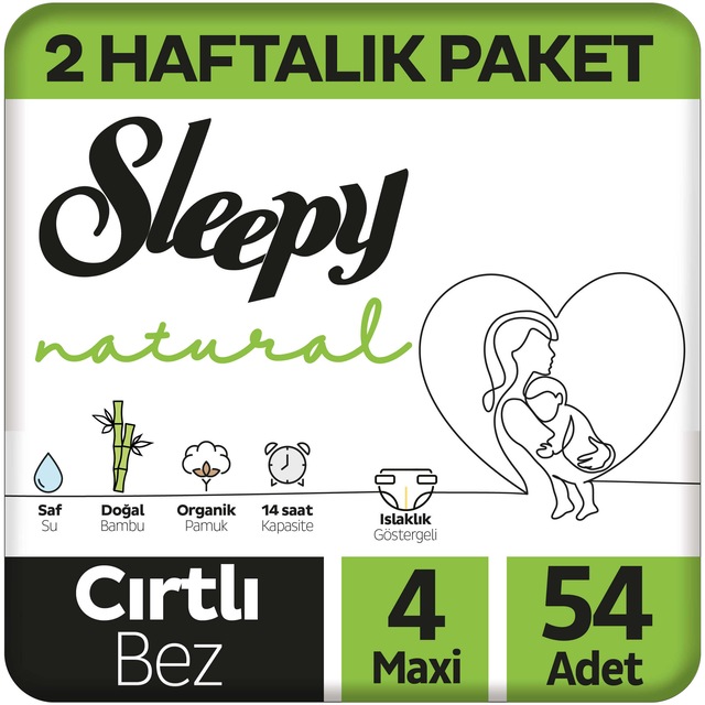 Sleepy Natural Bebek Bezi 4 Numara Maxi 2 Haftalık Paket 54 Adet