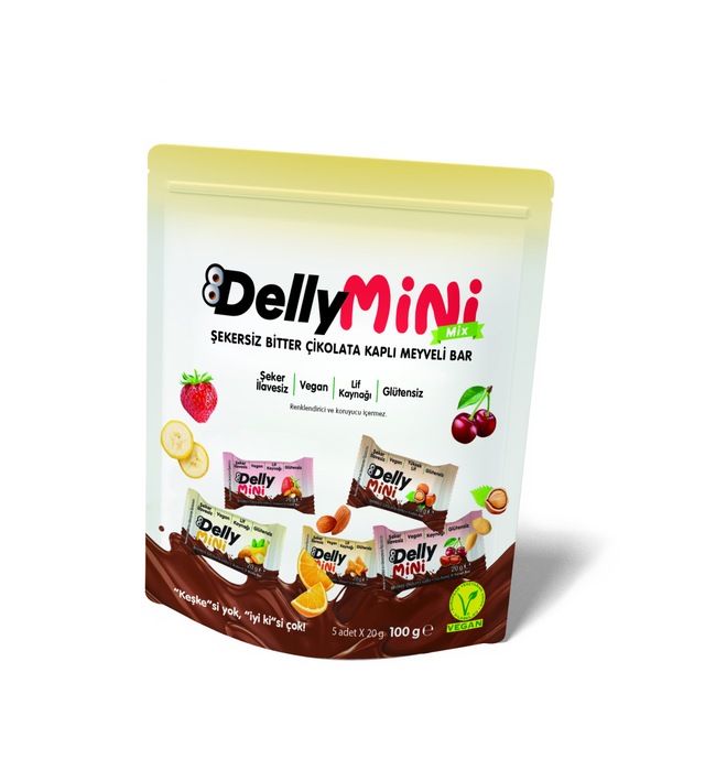 Delly Şekersiz Çikolata Kaplı Bar Mini Mix 5 X 5 X 20 G - 500 G