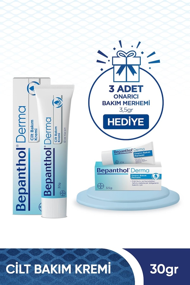 Bepanthol Derma Cilt Bakım Kremi 30 G + Onarıcı Bakım Merhemi 3 x 3.5 G